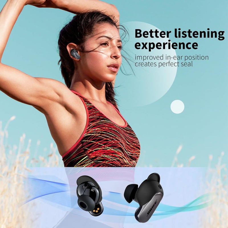 WOFRO [3 Pairs] Ear Tips Covers for Bose QuietComfort Earbuds II&Bose QuietComfort Ultra Earbuds, Anti Slip Silicone Sport Wingtip Anti Scratches Eartip Accessories (S/M/L)-Black - Image 4